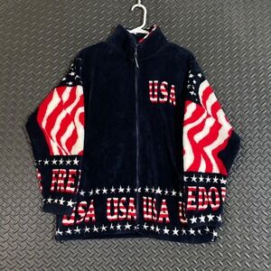 Black Mountain Outdoor Red White Freedom USA Flag Full‎ Zip Sweater Men's Size M